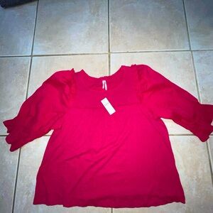 Anthropologie Women's Smocked Puff Sleeve Peasant Knit Top, Sz L Pink,  NWT